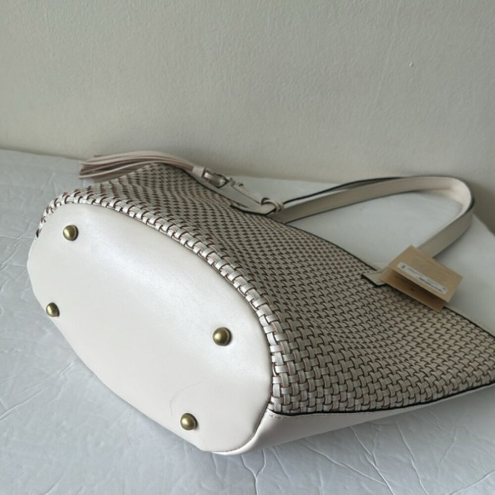 Patricia Nash Marconia Tote Woven Leather Latte Dark White Handbag - Picture 8 of 16